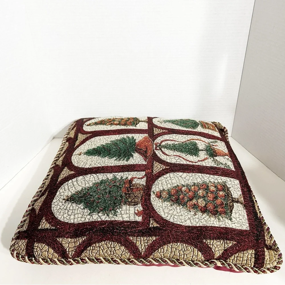 Unbranded Vintage Various Christmas Tree Design Tapestry Holiday Pillow CordTrim